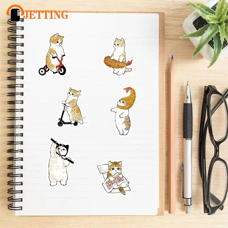 64 Pcs Cute Cat Cartoon Stickers Aesthetic Kawaii Animal Decals Kids Toys Scrapbook Laptop Luggage Phone Graffiti Sticker