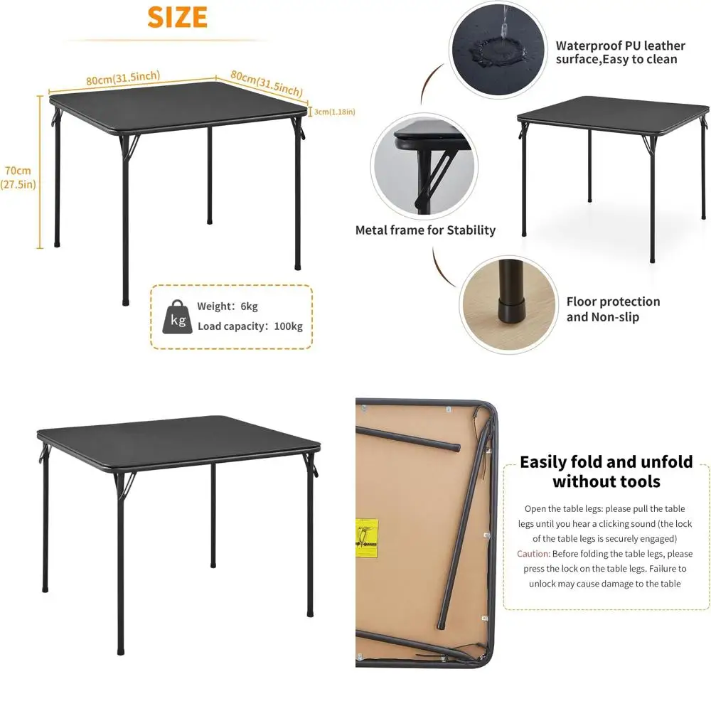 

Портативный складной квадратный стол, 2,6 фута для использования на открытом воздухе/в помещении, легкий и прочный, идеально подходит для кемпинга, пикников, столовой, черный