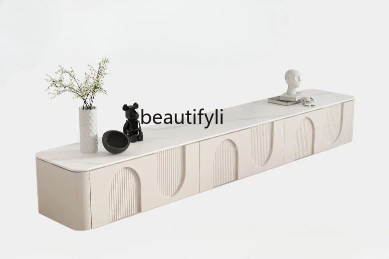 

Modern Minimalist Light French Retro Cream Style White Floor Coffee Table TV Cabinet Stone Plate Simple Modern Furniture
