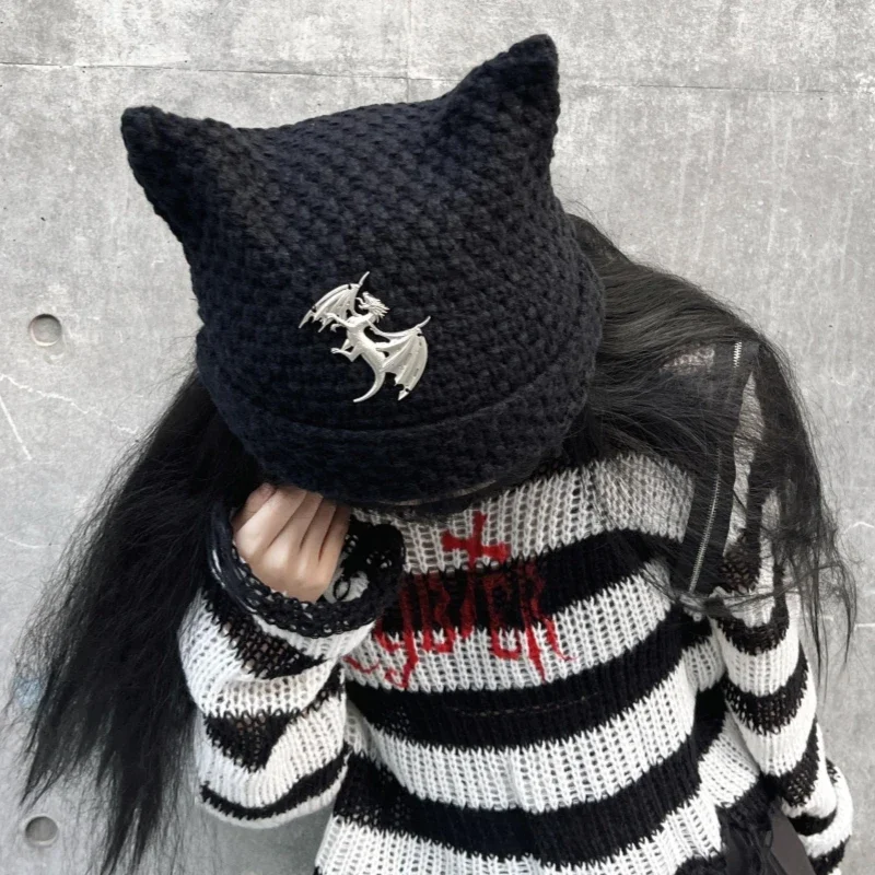 

Ruibbit Original Girl Punk Black Headdress Scarf Plush Hooded Christmas Scarf Hats Winter Warm Windproof Earflap Cap Scarf Woman