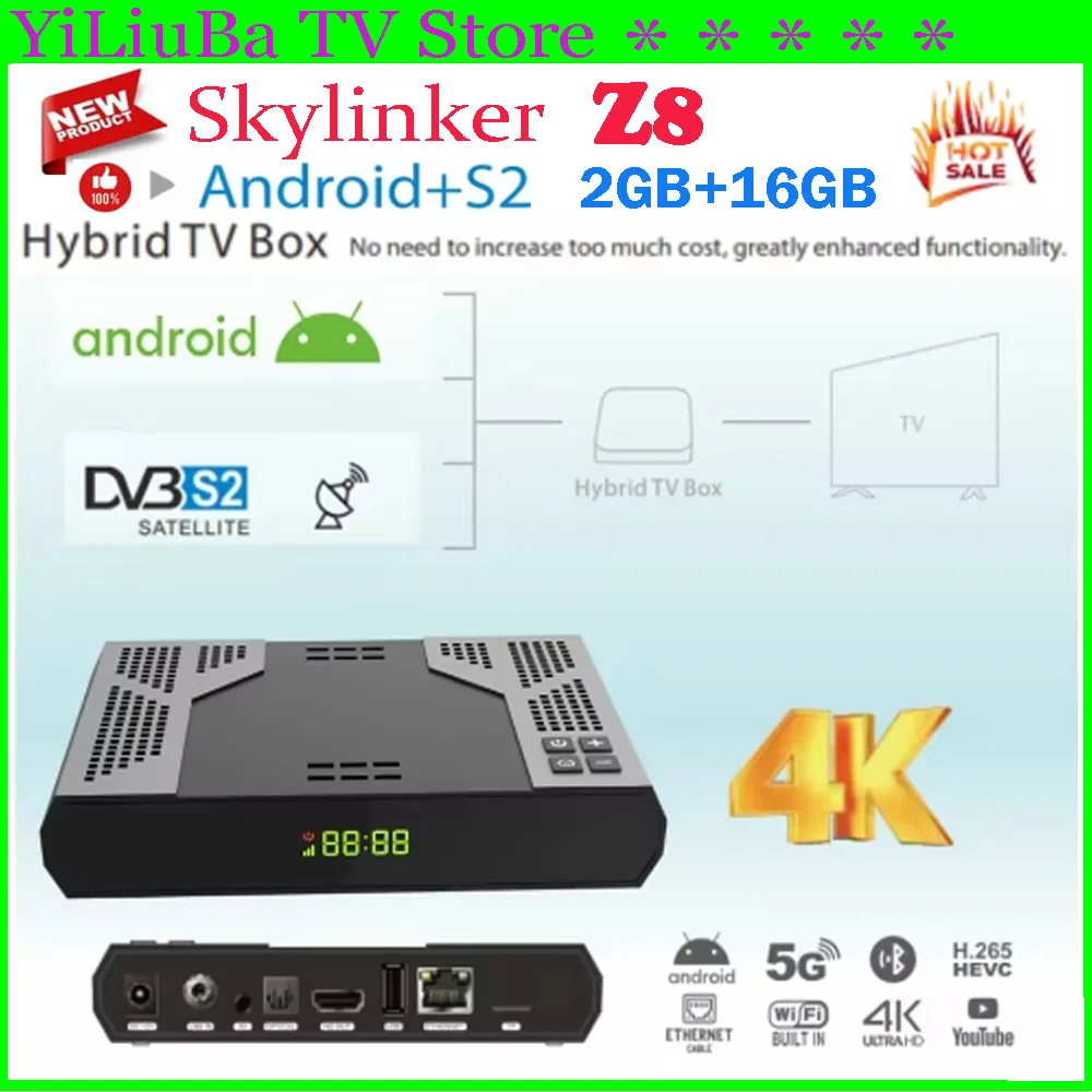 [Genuine]2025 New Skylinker Z8 Hybrid Android DVB-S2 HD 4K TV Box H265 2G+16GB 5G Wifi OTT Set-Top Box+DVB-S2 Satellite Receiver