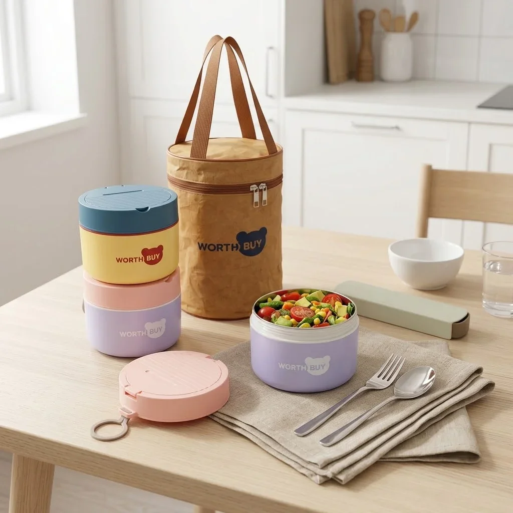 304 Stainless Steel Bento Box with Cutlery Thermal Lunch Box Kids Adult Stackable Food Storage Containers Microwavable Leakproof