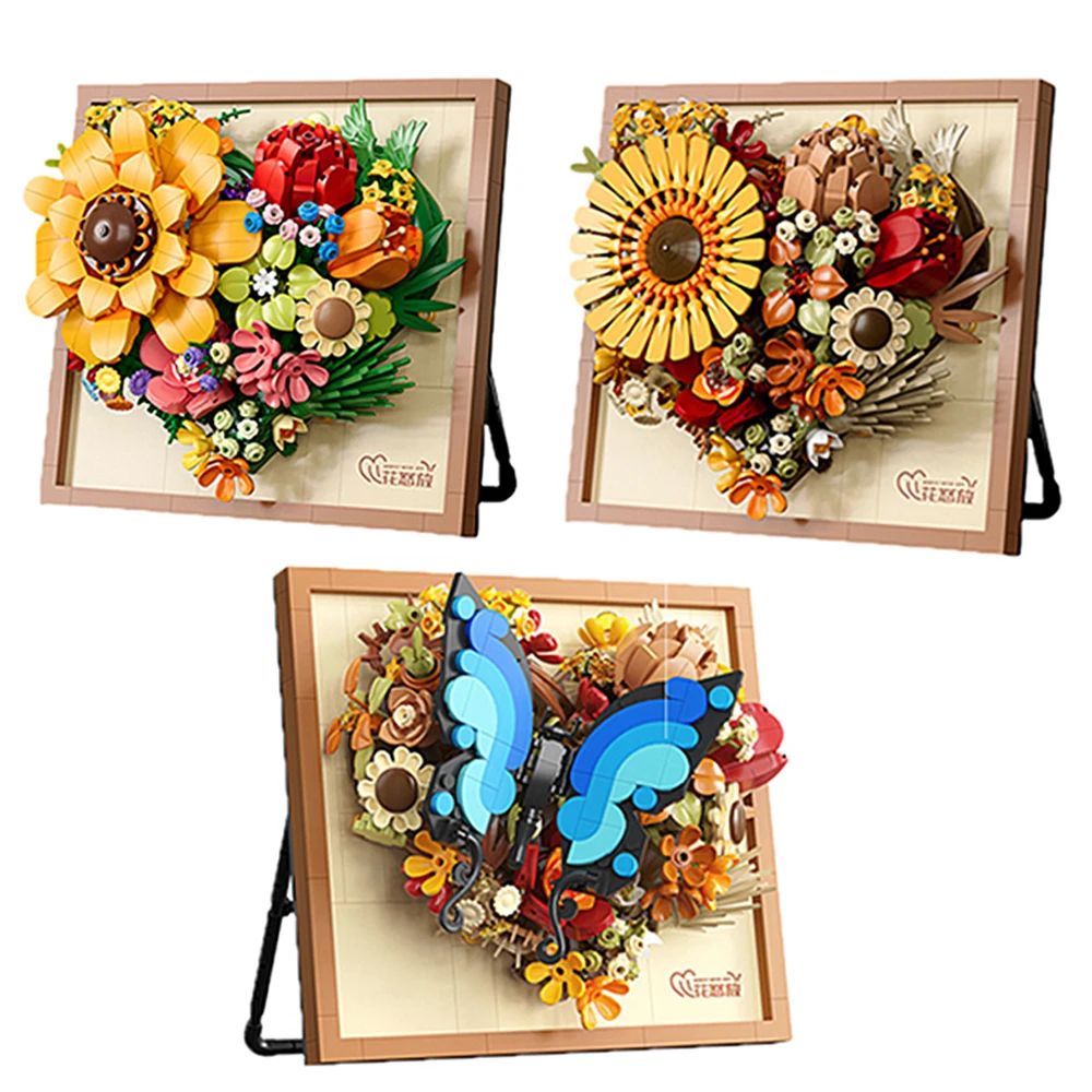 

Art Painting Flower Micro Blocks 3D Photo Frame Building Bricks Sunflower Chrysanthemum Butterfly Model DIY Girls Toys Gift