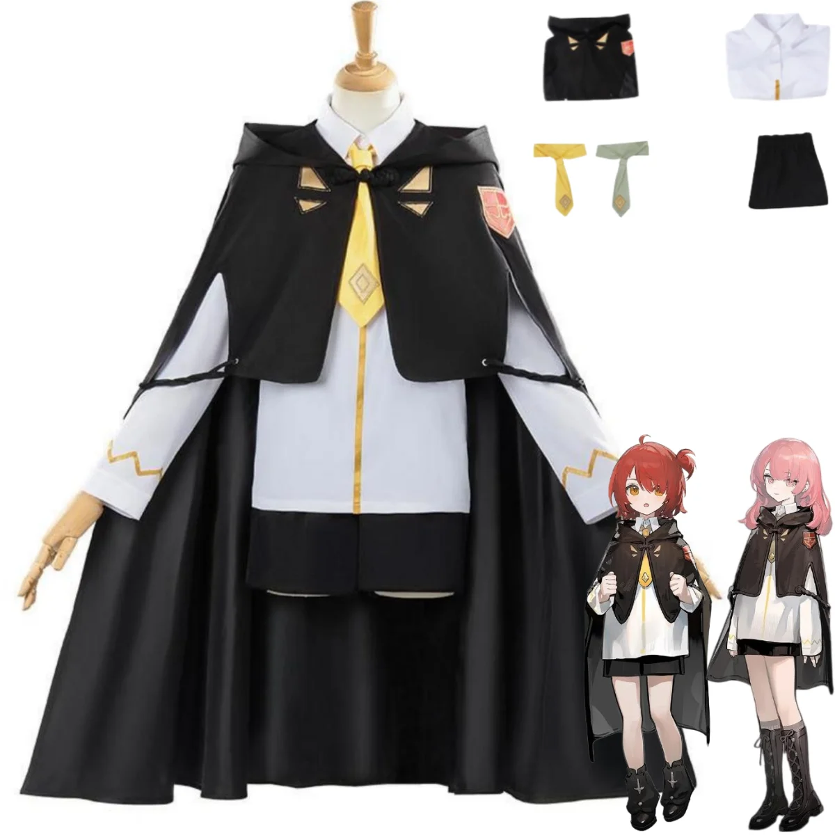 

Anime Game Arknights Lemuen Exusiai Cosplay Costume School Uniform Black Cloak Shorts Shirt Tie Woman Cute Campus Suit