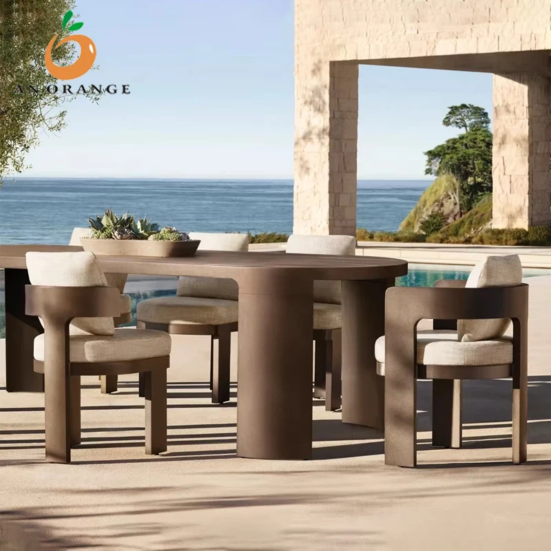 

Modern Outdoor Dining Chair Set Aluminum Alloy Waterproof 8 People Table and Chairs for Villa Hotel