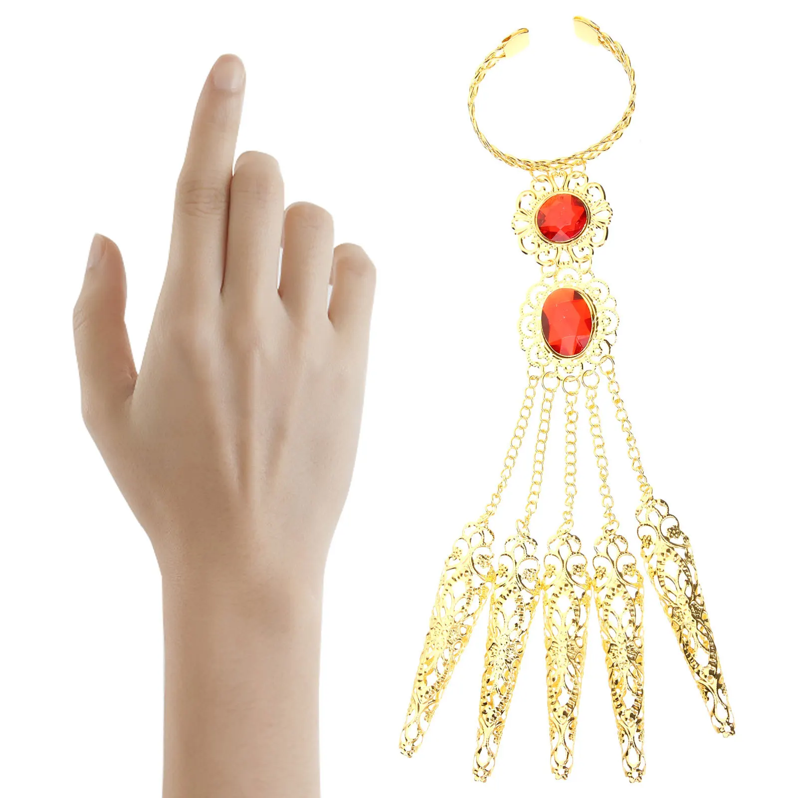 1쌍의 벨리댄스 팔찌와 손톱 장식, 의상 액세서리, 금색 합금 손톱 장식, 축제 공연용