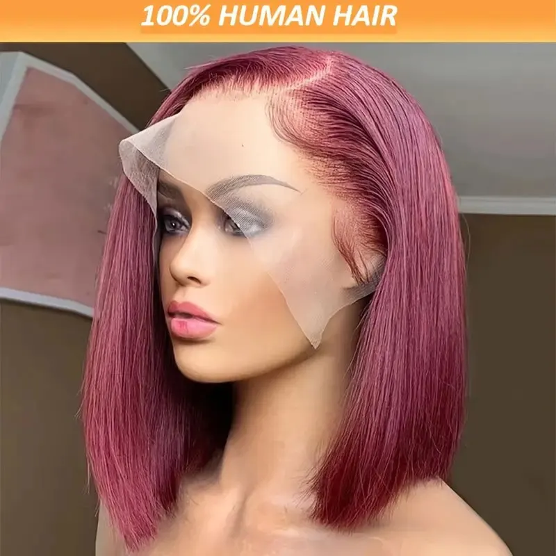 

99J Burgundy Bob Wigs Human Hair 13x4 Lace Bob Wig Brazilian Remy Hair Colored Wig Red Straight Bob Lace Frontal Human Bob Wig