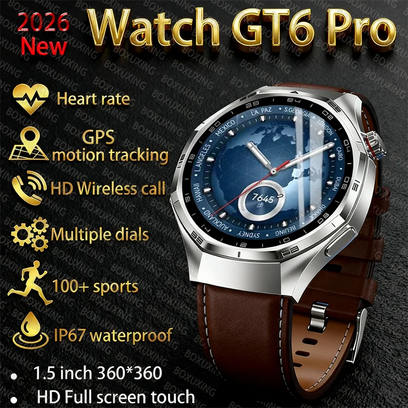 

GT6 Pro Smart Watch Men HD AMOLED Screen GPS Motion trajectory HeartRate Bluetooth Call 1.50" SmartWatch IP67 waterproof 2026New