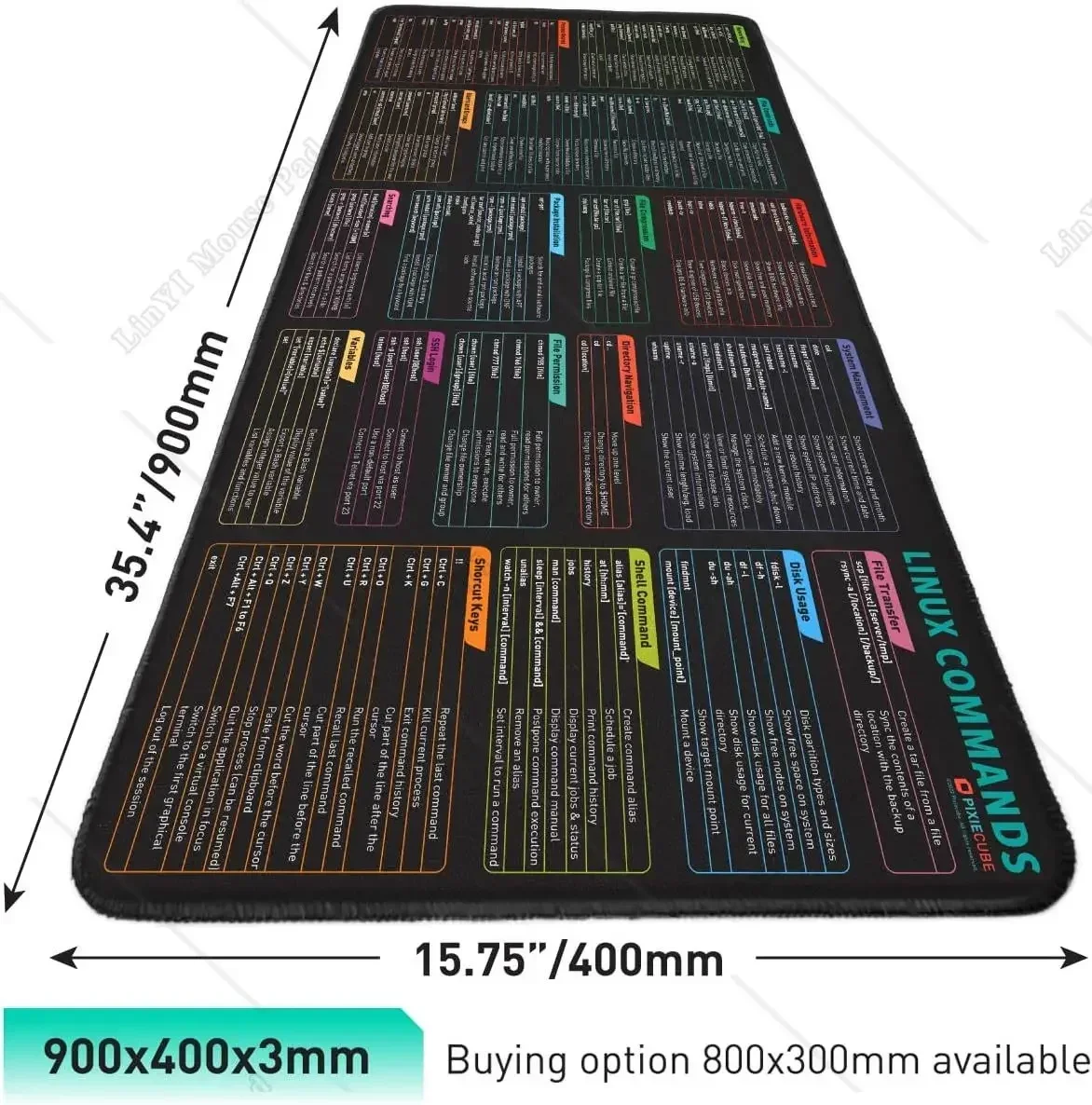 Linux Commands Line XXL Grote muismat Cheat Sheet Muismat Snelkoppelingen naar Ubuntu Unix Programmeur Antislip rubberen gaming-bureaumat