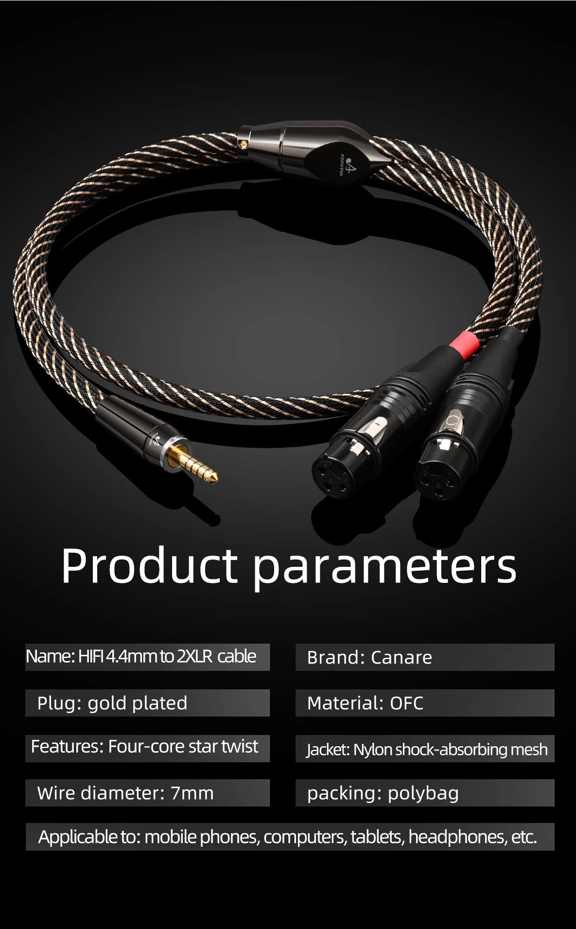 HiFi Audio 4,4 mm auf XLR-Kabel Hi-End 6N OFC symmetrische 4,4 mm Klinke auf 2XLR männlich oder weiblich Adapter Y-Splitter-Kabel für Mixer-Player – Detail 11