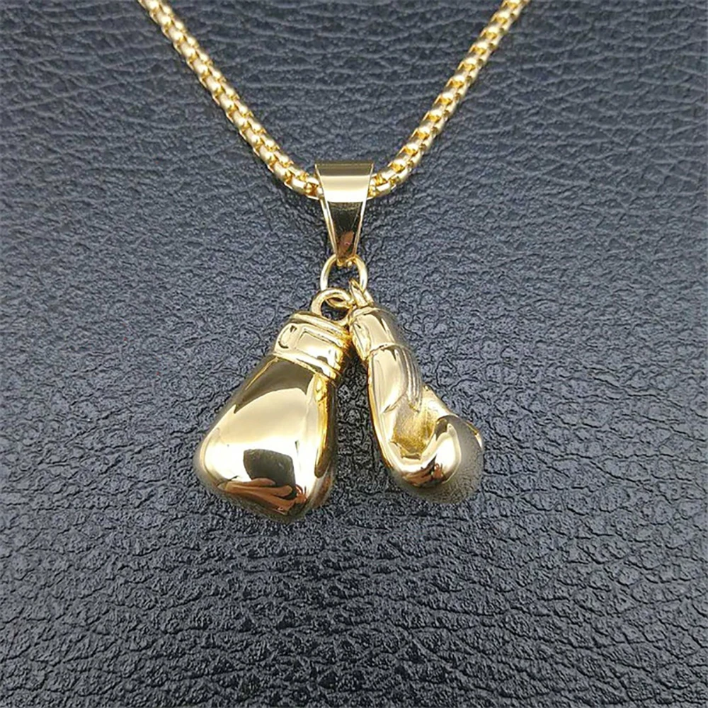 الهيب هوب زوج الملاكمة قفاز قلادة القلائد الذكور الذهب اللون قلادة من الفولاذ المقاوم للصدأ للرجال الهبي مجوهرات رياضية هدية #4