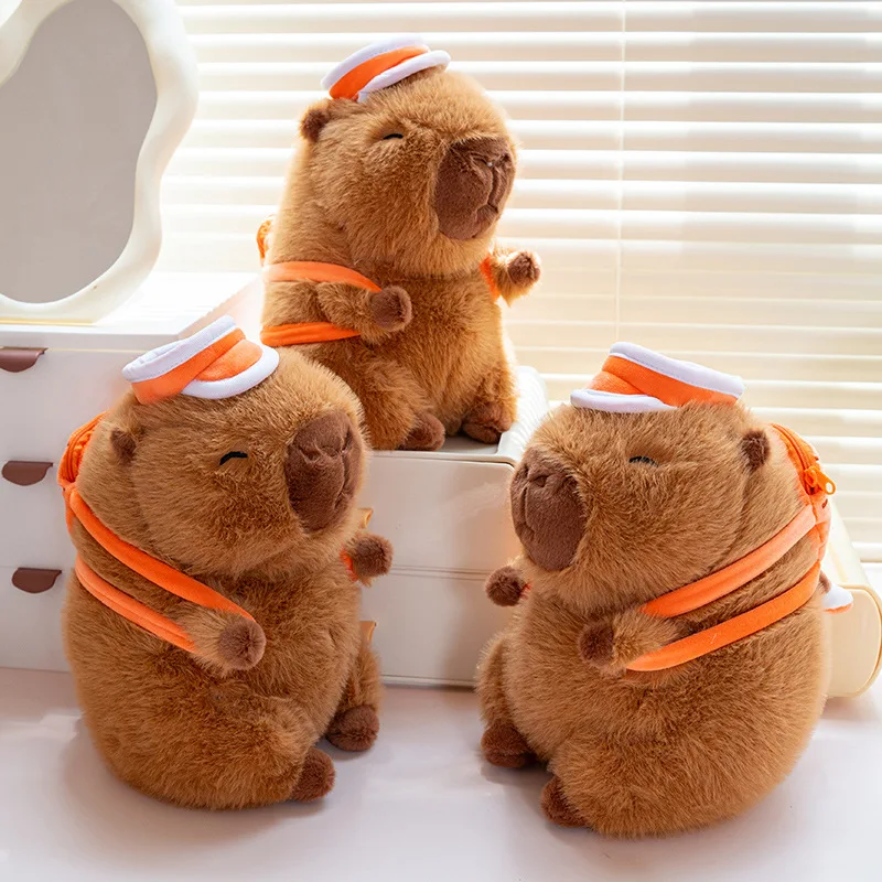 Juguete de peluche de capibara de 26cm con sombrero naranja, mochila de baloncesto, juguete de peluche de capibara de dibujos animados, muñeco esponjoso bonito, decoración del hogar, regalos para niños