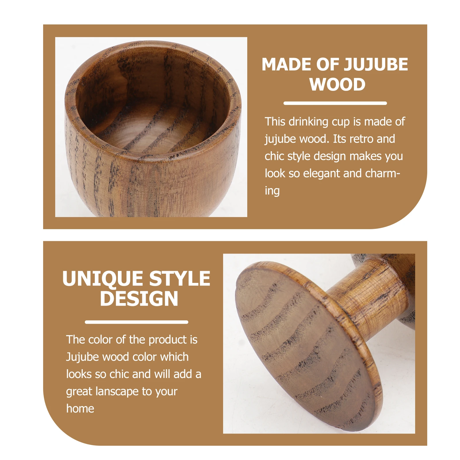 

1Pcs Eco-Friendly Jujube Wooden Wine Glass Retro Chic Design Healthy Drinking Cup Non-Slip Easy Clean Gift