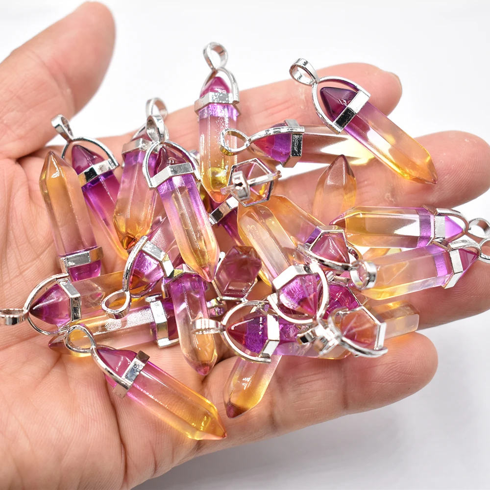 Großhandel 24 Stück/Set Modische Glas-Kristall-Anhänger in 2 Farben mit Säulenform für die Schmuckherstellung, kostenloser Versand – Detail 2