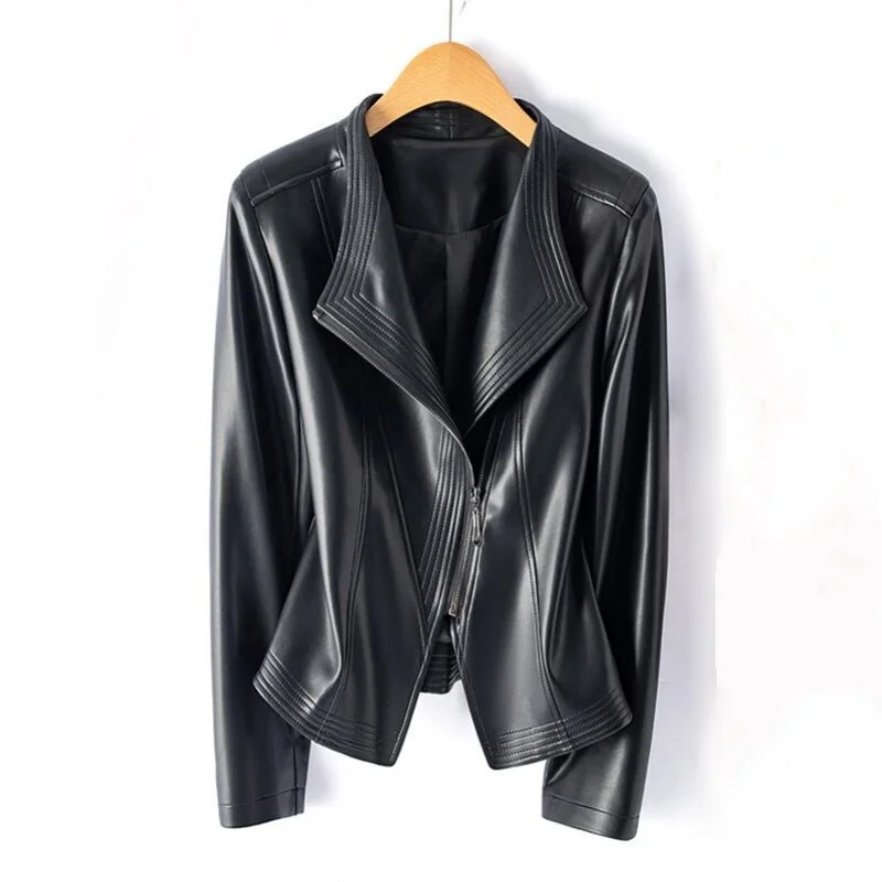 

Повседневные шикарные черные кожаные куртки для женщин, пальто с длинным рукавом, модные уличные пальто весна 2026