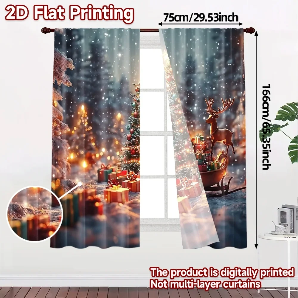 2pcs,Curtains Christmas Tree Sleigh Gift (2) Fashionable Popular Curtains Versatile Polyester Fabric Curtains All Seasons
