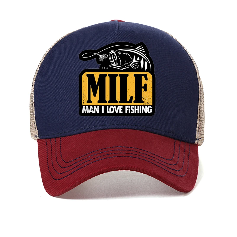 Sombrero MILF con estampado de I Love para hombre y mujer, gorra de pesca ajustable, Snapback, ocio al aire libre, malla transpirable