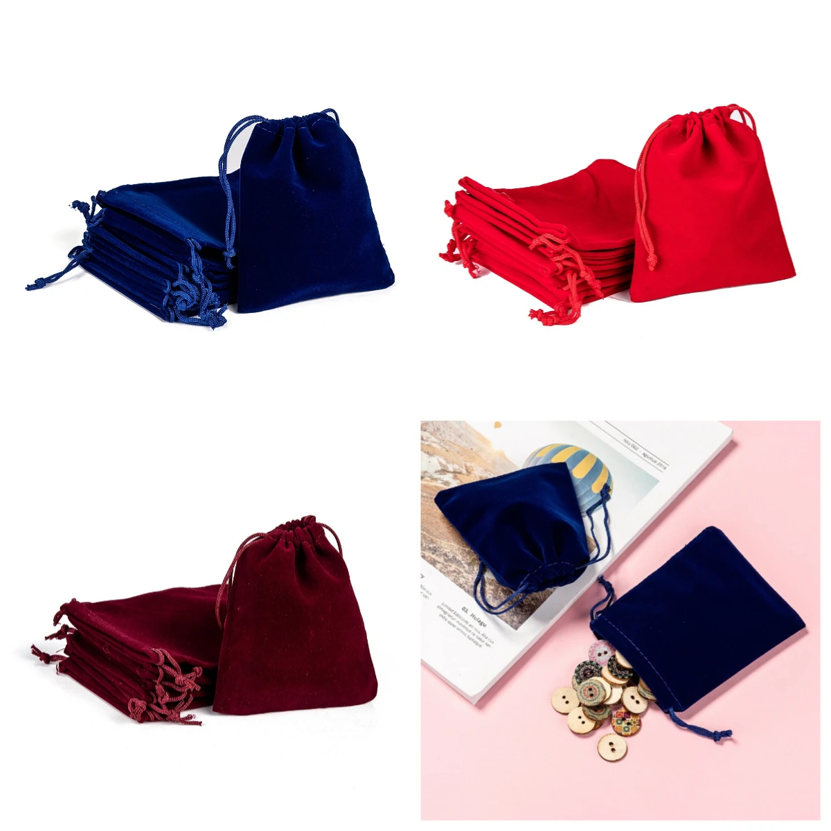 10pcs Rectangle Velvet Pouches, Gift Bags, 12x10cm, Rectangular Velvet Drawstring Pouches, Jewelry Gift Bags for Wedding Party
