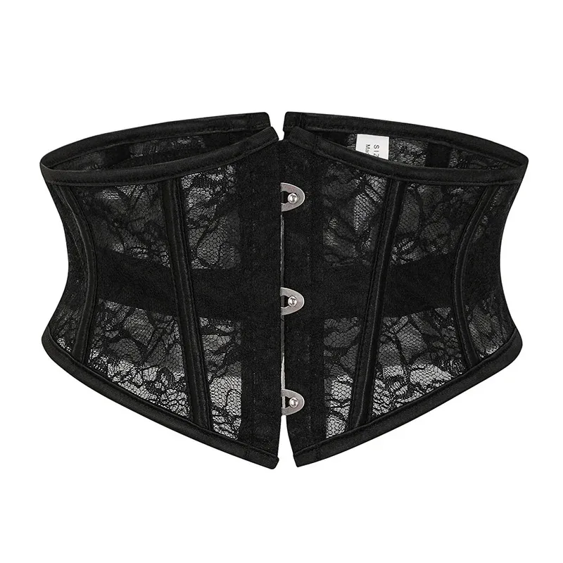 

Short Torso Underbust Corset for Women Plus Size Black Floral Lace Waist Trainer Slimming Body Belt Bustiers