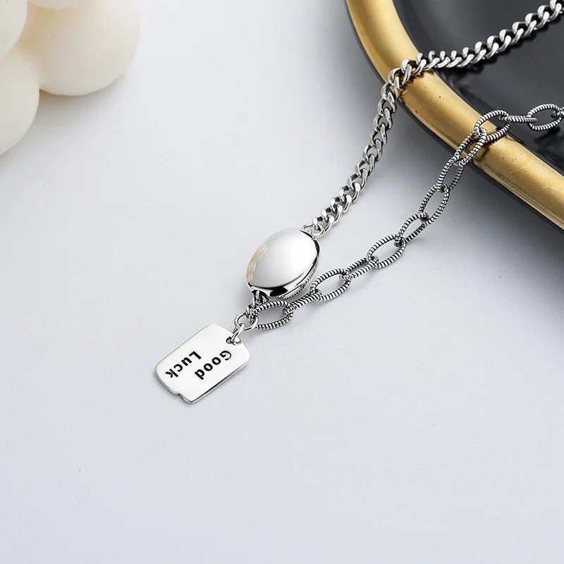 066L ZFSILVER Fashion Sterling Silver 925 Trendy Retro Oval Love Letter Good Luck Necklace Women Wedding Charm Jewelry Match-all