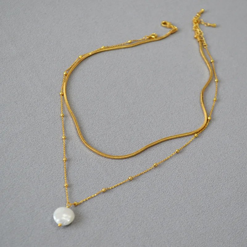 Brass With 18K Gold Beads Chain Natural Pearl Necklace Women Jewelry Punk Designer Runway Rare Gown Boho Japan Korean