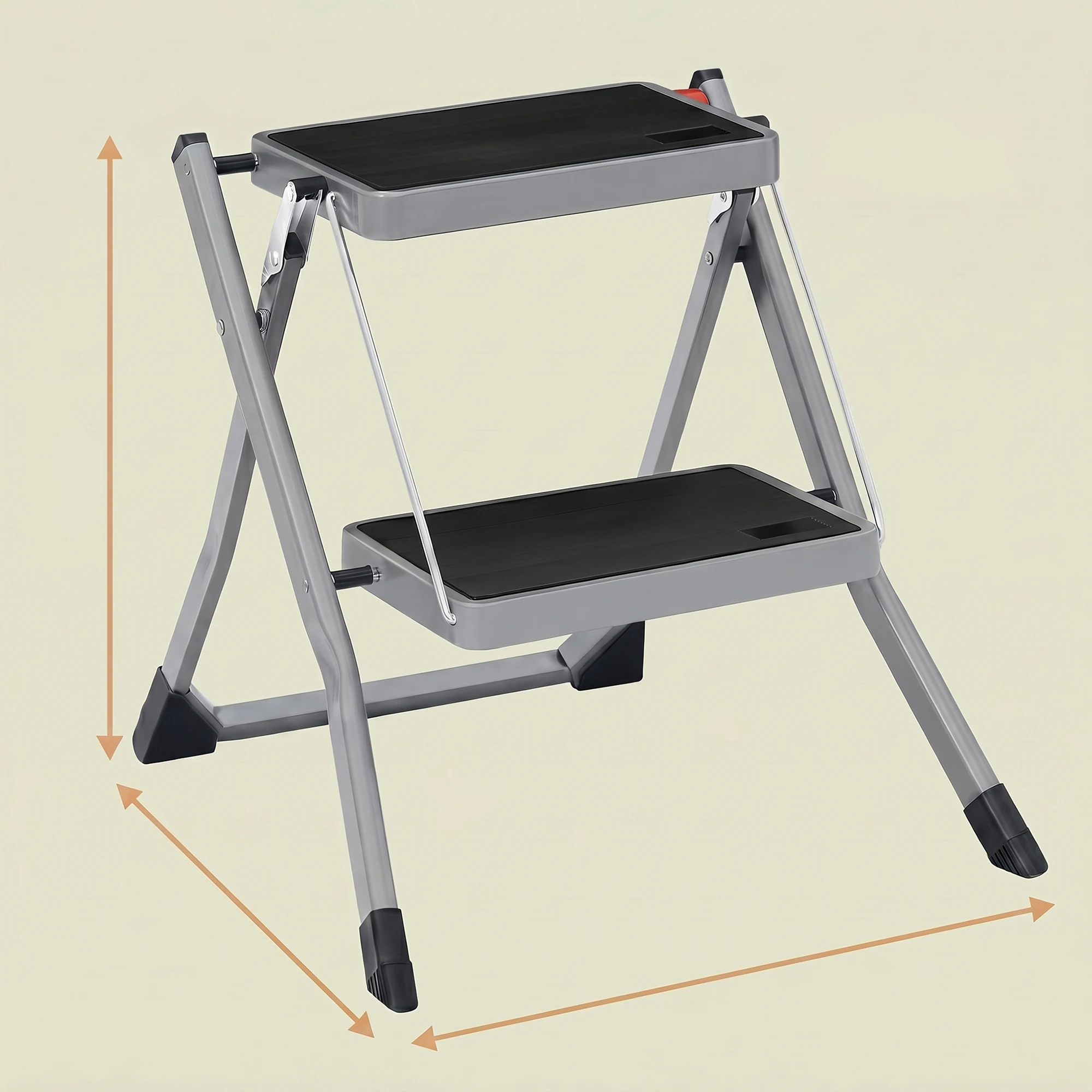 Image of SONGMICS Klapptritt 2 Stufen Klappbar Tritthocker aus Stahl Rutschfest bis 150 kg 55 x 50 x 4,5 cm
