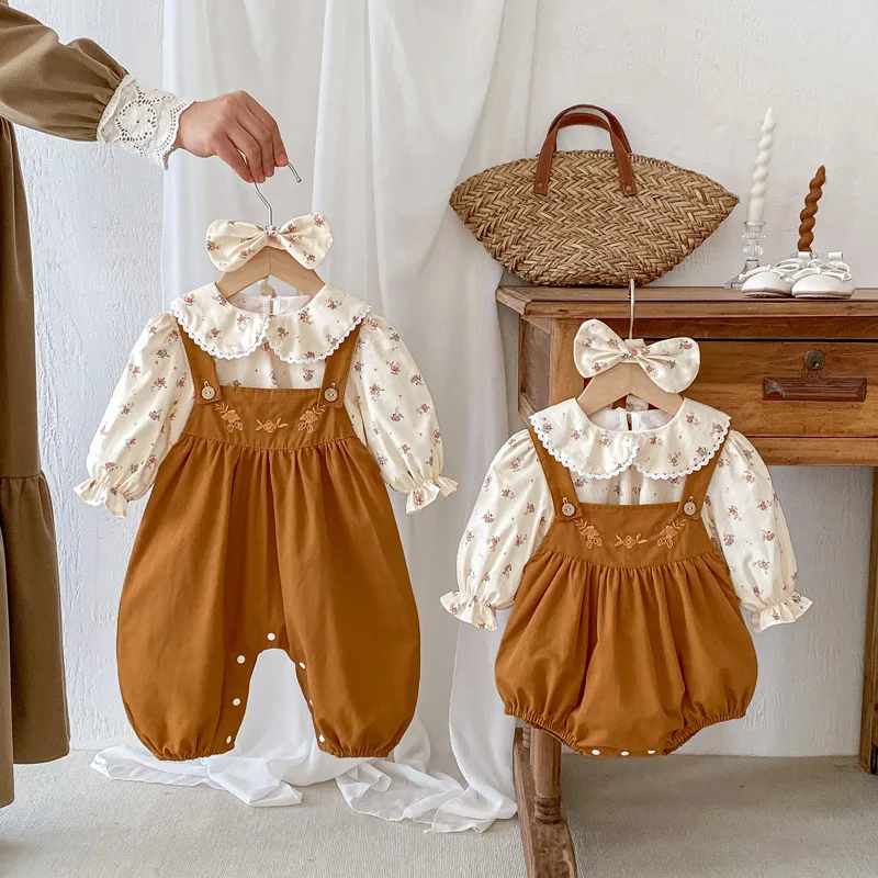 

‌2025 Autumn Baby Girls Romper Set 2Pcs Long Sleeve Overalls + Top Outfit Cotton Infant Jumpsuit 0-24 Months Casual Outwear