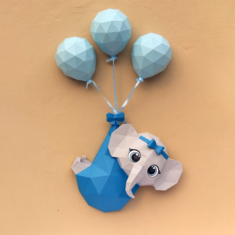 Baby Elephant Balloon Paper Model Home Decor Children's Room Wall Decoration Cartoon Wall Hanging Papercraft 3D DIY Puzzles Toys