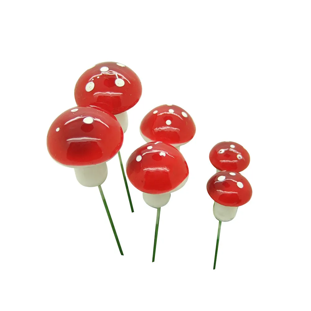 6Pcs Red Mini Mushroom Garden Ornaments Bendable Metal Wire for Flower Pots Bonsai Decorations Bonsai Mushroom Decor