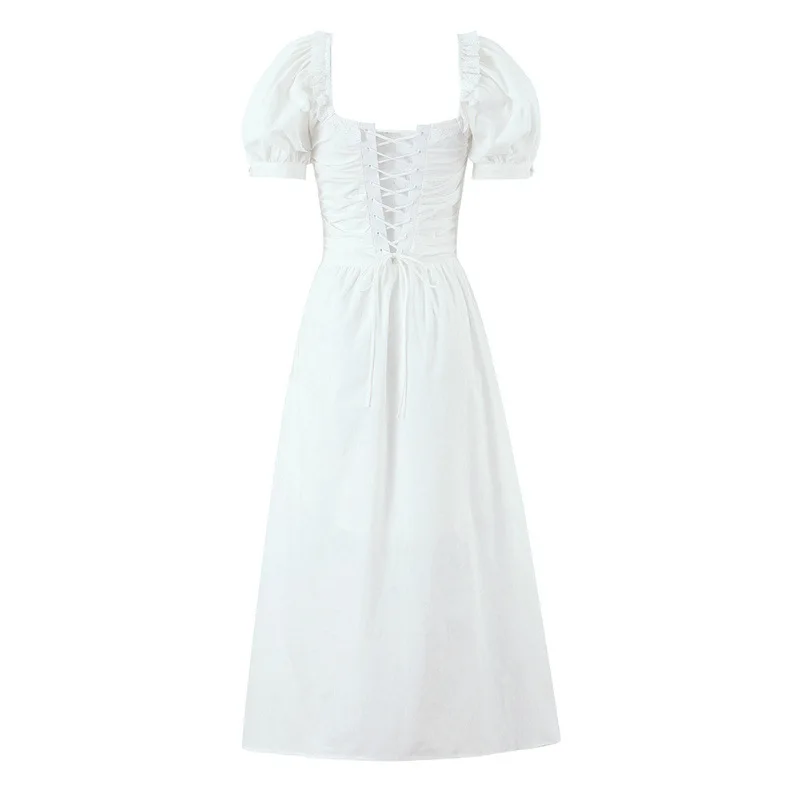 2025 Spring New Dress for Women's Clothing: Slim and Casual Design with Temperament Strap and Bubble Sleeves