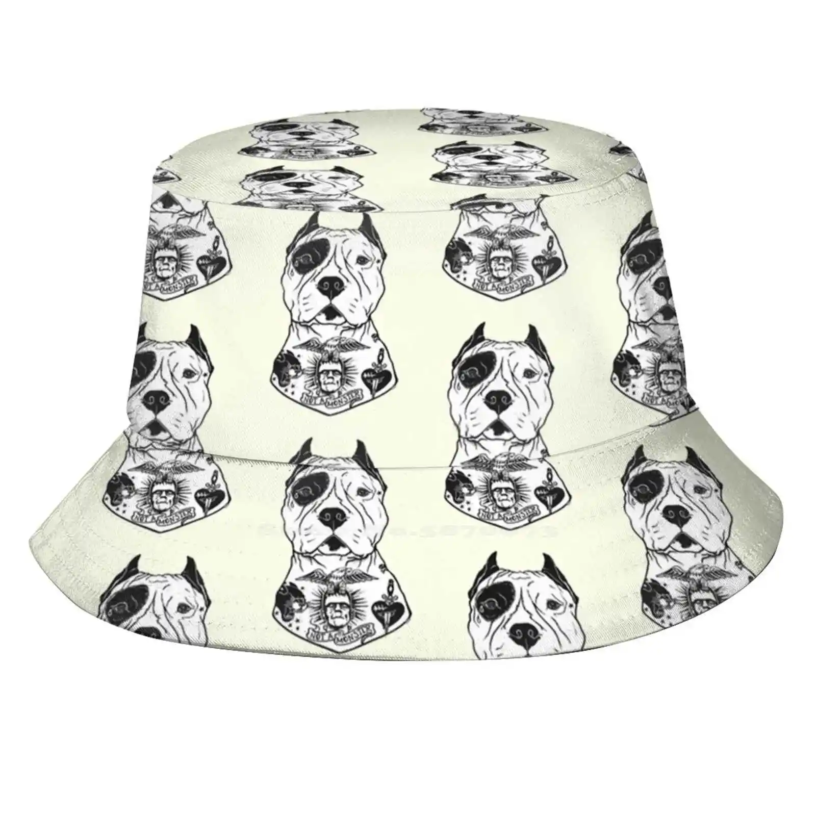 American Pitbull Tattooed Bucket Hat Beach Tourism Hats Breathable Sun Cap Apbt Tattoos American Pitbull Tattooed Dog Animal