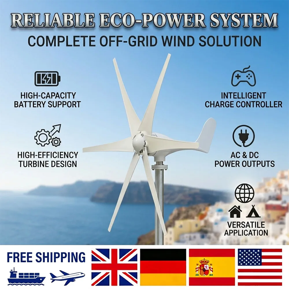 

1000W 2000W 3000W Wind Turbine Generator 12V 24V 48V with Inverter and MPPT Charge Controller for Windmill Power System Home Use