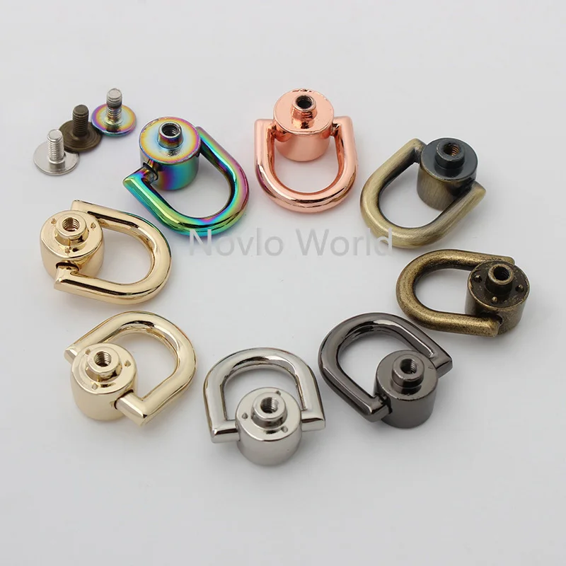 20-100pcs 9 colors bag chain gusset rainbow finish D-ring screw hanger connector metal handle