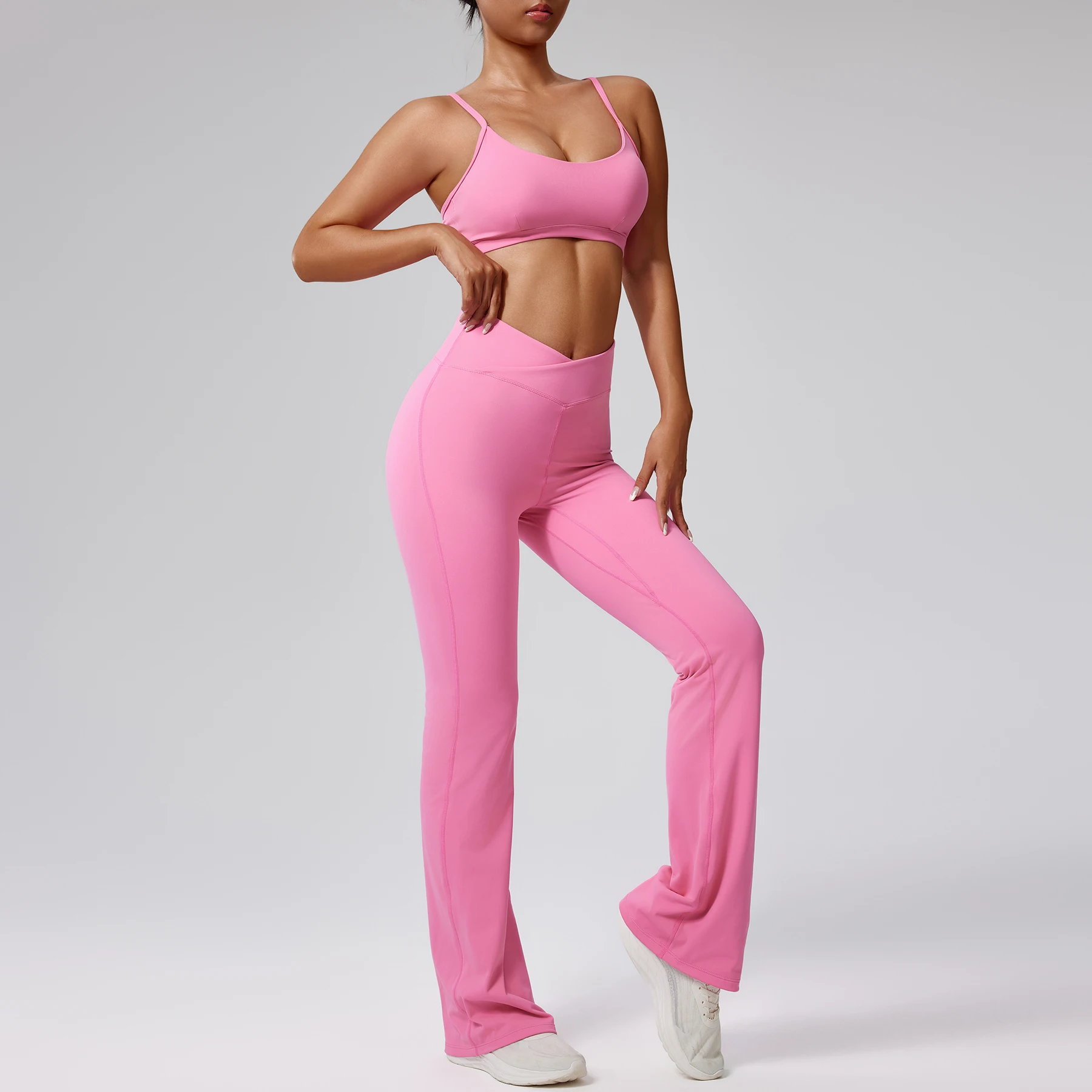 

2PCS Yoga Suit Sports Set Women Quick-Drying Gym Set Flared trousers Set Female Tracksuit Running Workout Sports Yoga Clothing