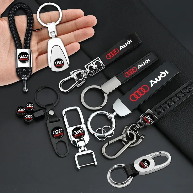 Car Emblems Car Keychain Metal Leather Key Ring Key Chain For Audi sline RS TT Q2 Q3 Q5 Q7 Q6 A3 A4 A5 A6 A7 R8 B5 B6 B7 B8 C5