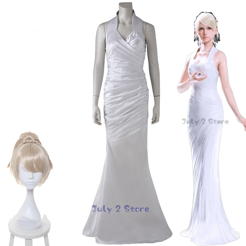 Uniforme de Cosplay Luna Lunafreya Nox Fleuret pour Femme, Robe Blanche, Ensemble Complet, Perruque Anime Trempée, Final Nette XV, Halloween