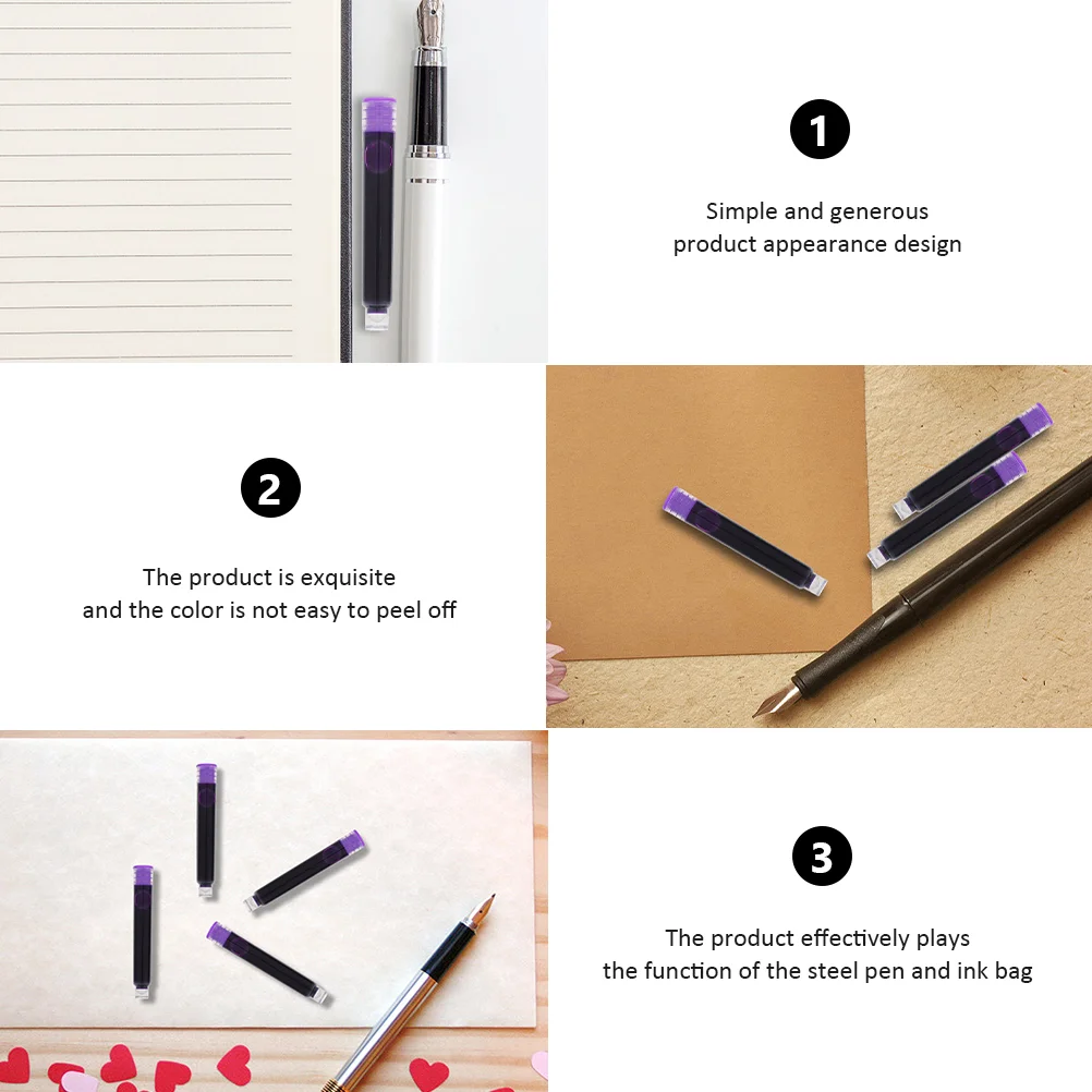 100 Pcs Ink Fountain Pen Replacement Accessories Purple Plastic Drawing School Supplies Office Student Refills