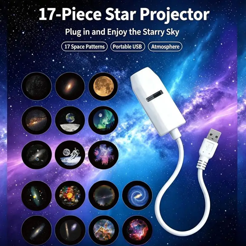 Hoyytu Adjustable Brightness USB Starry Sky Projection Night Light 1 Set Romantic Lamp for Home Party Decor