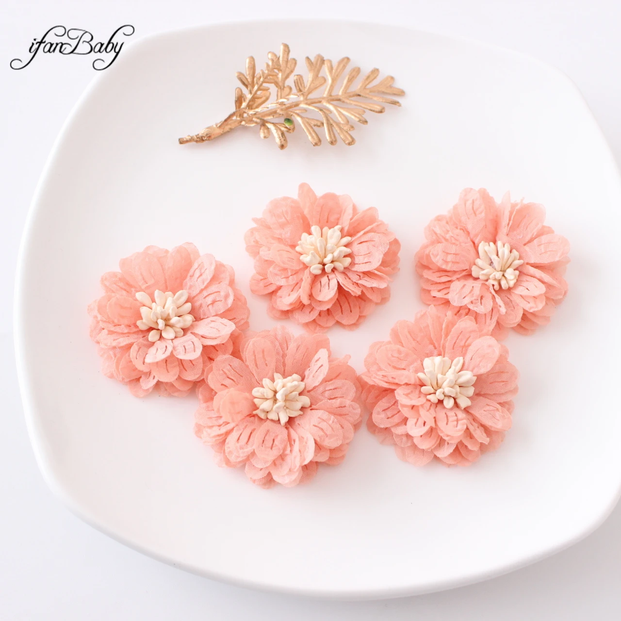 4.5CM Fashion Solid Artificial Fabric Flowers With Stamen For Hair Accessories Hairband Apparel Accessories 12 Colors