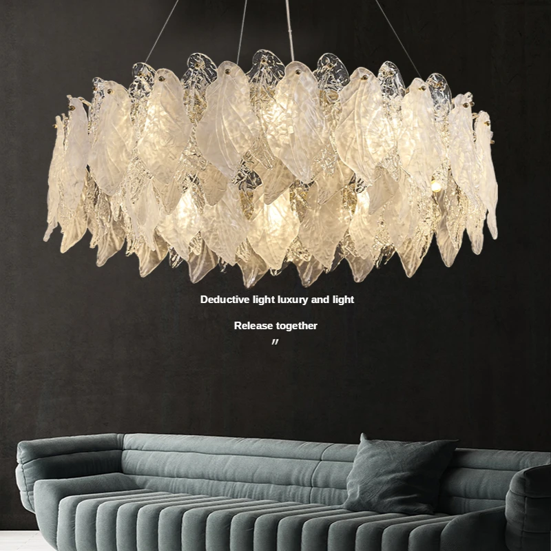 Szklany liść nowoczesny żyrandole sufitowe LED luksusowy salon jadalnia lampa wisząca Home Decor wisząca lampa lustre lampy