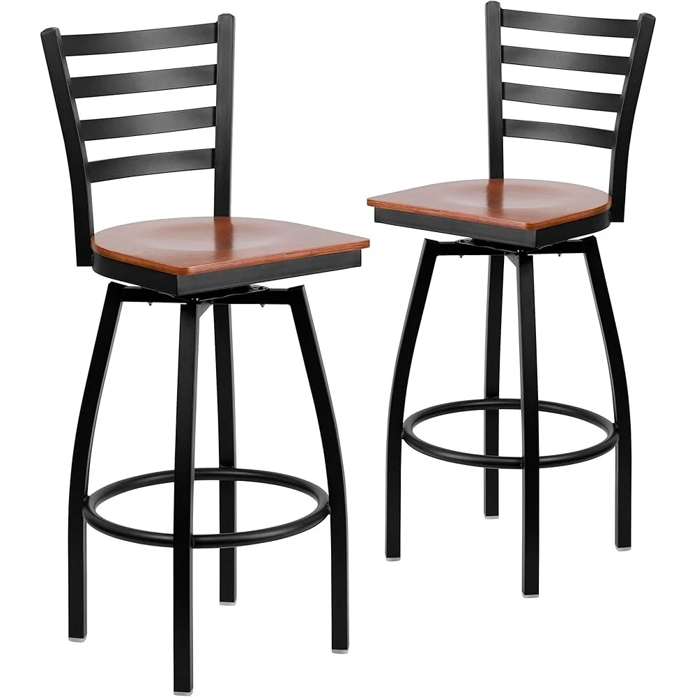 2 Pack Metal Barstools with Swivel Feature and Ladder Back Design Kitchen Bar Restaurant Seating