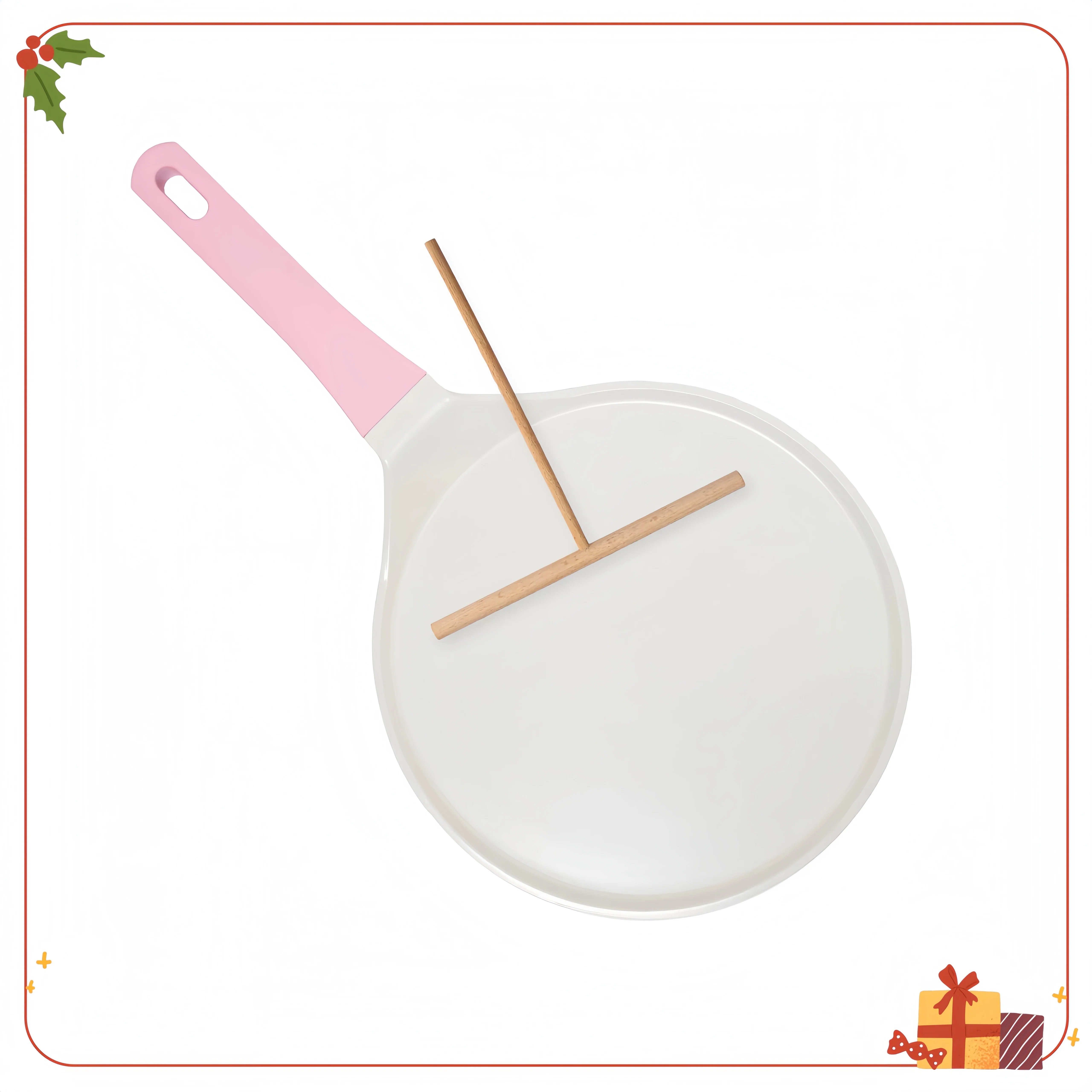 

10-дюймовая керамическая сковорода для крепа с антипригарным покрытием и разбрасывателем розового цвета, даже нагрев для блинов, блинов и яиц