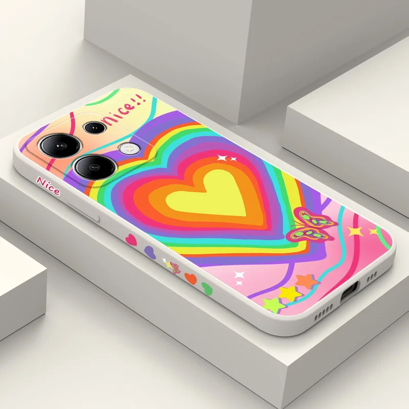 

Rainbow Heart Phone Case For Xiaomi Redmi Note 13 12 12S 11 11S 10 10S 9 9S Pro Plus 4G 5G Liquid Silicone Cover