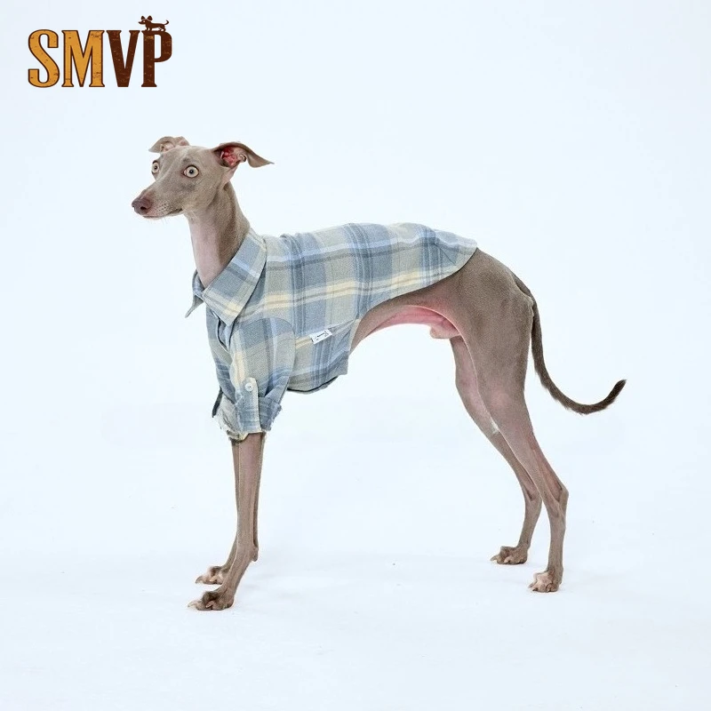 

Spring 2026 New Pink and Blue Plaid Lapel Shirt Gentleman Literary Style Pet Dog Clothes Are Suitable for Slender Dogs