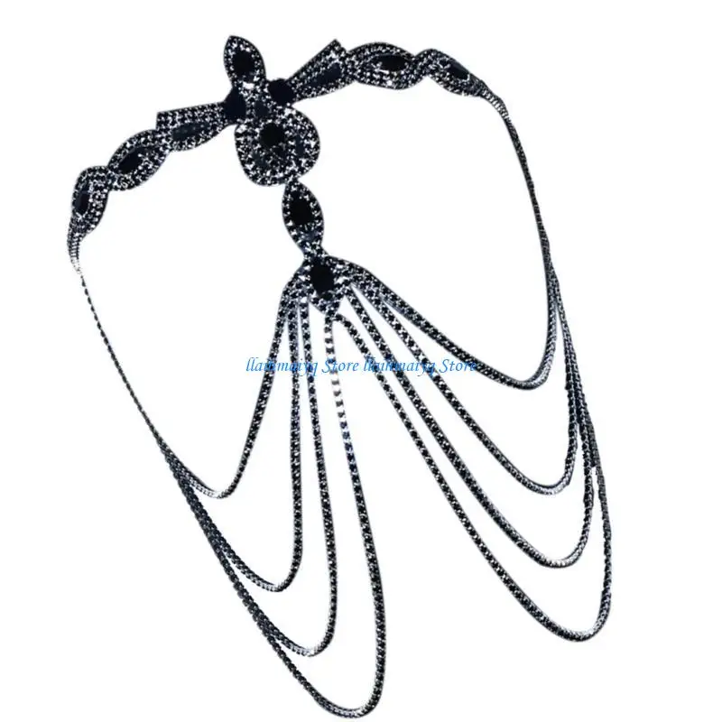 

573B Black Rhinestones Studded Mask Cosplay Party for Costume Event and Galas