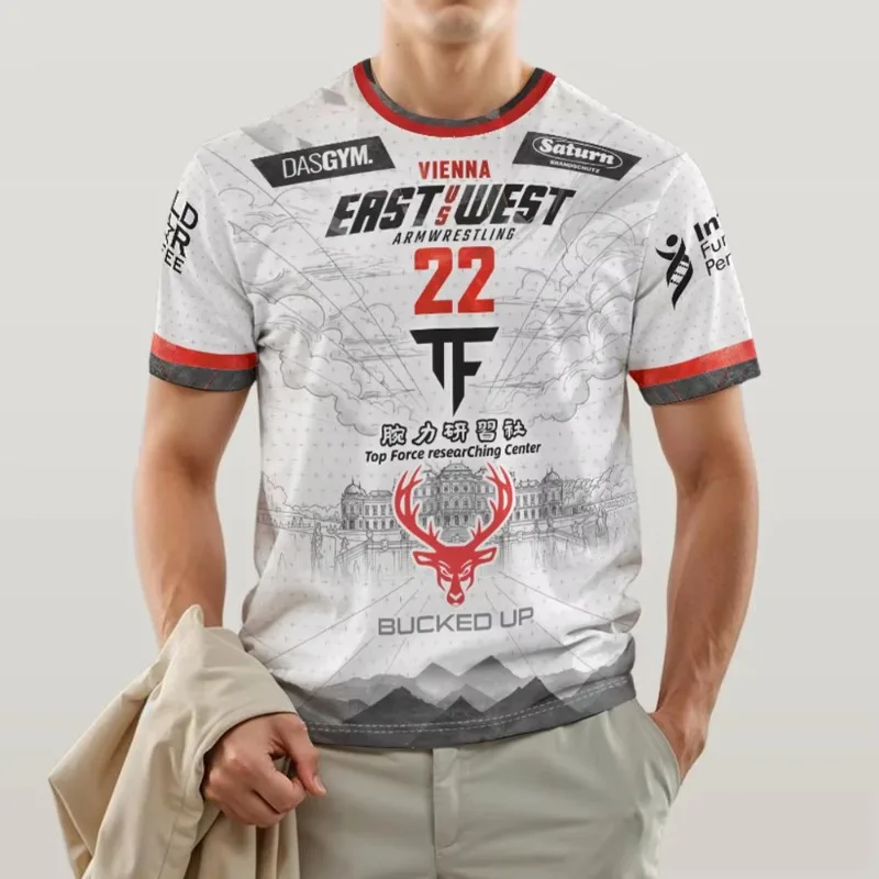 Camiseta de Lucha de Brazos East vs West para Hombre, Impresión 3D, Jersey de Torneo, Ropa Deportiva, Camiseta de Entrenamiento de Lucha de Brazos, Manga Corta, Unisex