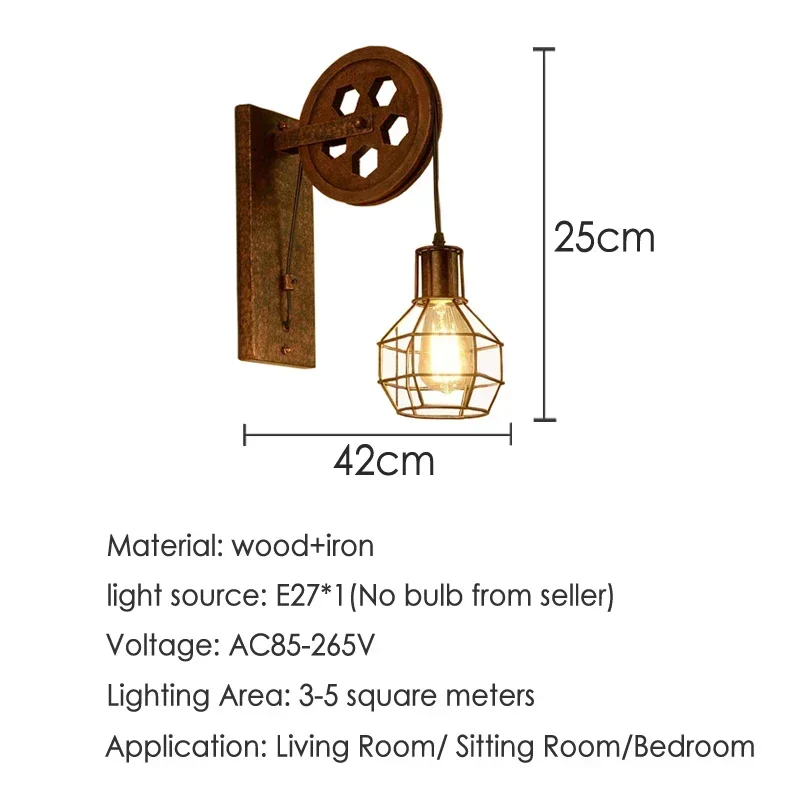 Creative Retro Loft Adjustable Lifting Pulley Wall Lamp Porch Restaurant Aisle Corridor Pub Cafe Bra Sconce Light