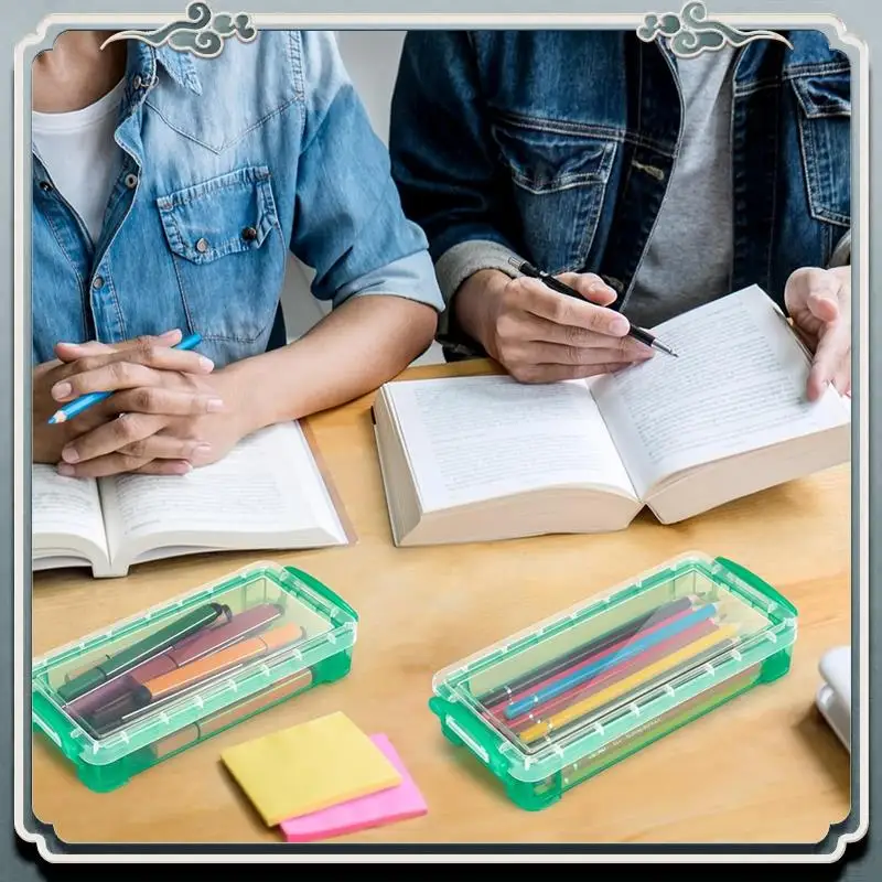 

Premium 10Pcs Large Capacity Plastic Pencil Box Clear Plastic Pencil Case Crayon Box With Snap Tight Lid Watercolor Pen Storage