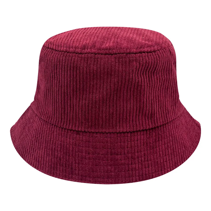 Solid Color Corduroy Bucket Hat Unisex Winter Cap Adjustable 56-58cm Fisherman Style Fashionable Outdoor Headwear