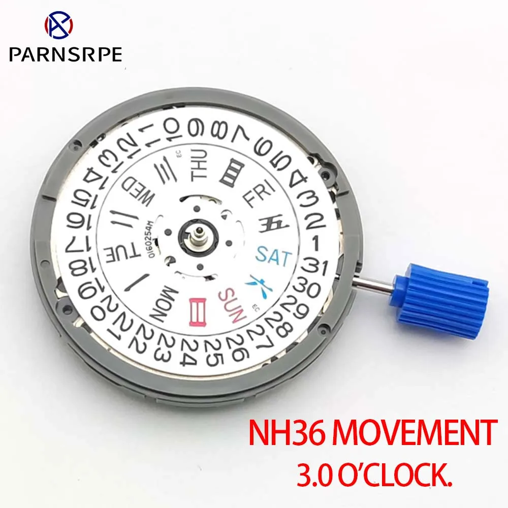 

NH36 Chinese English Date Week Automatic 3 Points Crown Watch Movement Mechanical Replacement Parts